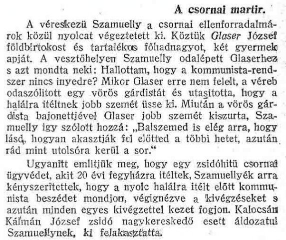 „A magyar zsidók mártíriuma.” (Forrás: Egyenlőség, 1919. 09. 11., 5. o.)
